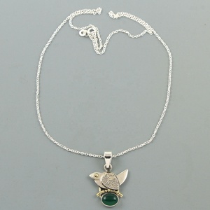 Collar con Colgante de Ónix Verde Natural en Plata de Ley 925, Hecho a Mano, con Cabujón de Piedra Preciosa Verde Genuina, Joyería Destacada - Product Image 4