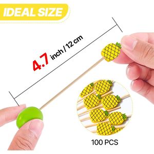 Handmade 100pcs Yellow Pineapple Bamboo Cocktail Picks 4.7\" <b>Toothpicks</b> - Product Image 2
