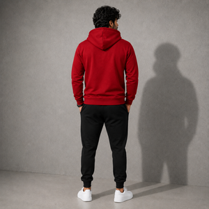Sweat à capuche rouge en coton pour homme avec poche kangourou, poignets côtelés et doublure en polaire douce pour un usage décontracté - Product Image 4