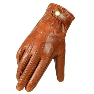 Gants d'hiver en cuir marron pour hommes, OEM ODM, gants de conduite coupe-vent à doigts complets pour moto, fournisseur en gros - Product Image 3