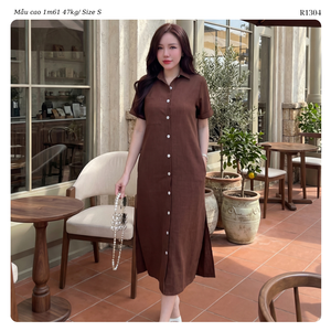 Robe chemise décontractée mi-longue en lin et coton pour femme, à manches courtes, boutonnée sur le devant, coupe ample, idéale pour le bureau, vente en gros OEM ODM - Product Image 3