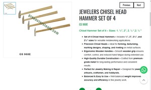Ensemble de marteaux à ciseaux pour bijoutiers, 4 pièces, outils de fabrication de bijoux, outils à main pour orfèvres, ensemble de marteaux à tête de ciseau |   Numéro d'article GS-968E - Product Image 3