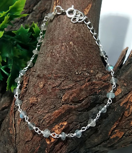 NaturalLabradorite <b>Beaded</b> <b>Bracelet</b> 925 Sterling Silver Minimalist Gemstone Jewelry, Handmade Red Stone <b>Bracelet</b> for Women. - Product Image 3