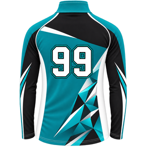 Teal Black <b>White</b> Quarter Zip Stand Sporty Sports Jacket <b>Long</b> <b>Sleeve</b> Athletic Training <b>Top</b> Custom Team Running Workout - Product Image 2