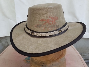 Chapeau de cowboy en cuir beige personnalisé, style western, à large bord, avec bande tressée, pour l'équitation en extérieur, vente en gros - Product Image 2