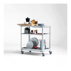 Wood & Electroplated Metal Trolley Wood Serving Unique Uplifted 2 Level Bar Smooth Tier Wheels Metal Cart Manufacture Wholesale - Product Image 1