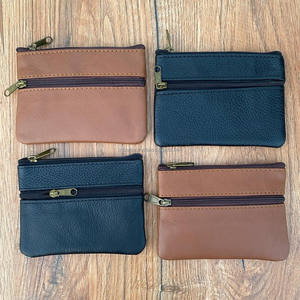 Nuevo bolso personalizado de dos cremalleras de cuero genuino para mujer, Mini monedero personalizado de cuero Real, billetera pequeña, estuches para tarjetas de crédito - Product Image 3