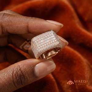 Rose Gold Mens Moissanite Hip Hop <b>Ring</b> Baguette Cluster Anillo <b>Iced</b> Out Luxury Jewelry Regalo Para Hombre - Product Image 5
