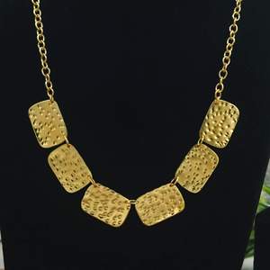 Hammered Brass <b>Necklace</b> Gold <b>Statement</b> Rectangle Link Chain Handmade Bohemian Chunky <b>Necklace</b> for Women - Product Image 1