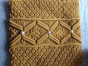 Sac fourre-tout jaune en crochet avec motif géométrique, fermeture à bouton, style bohème, sac à main pour femme, usage quotidien décontracté - Product Image 2