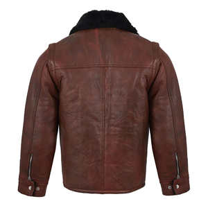Veste en cuir marron vintage pour homme, col en fourrure noire, manteau d'hiver en peau de mouton véritable, doublure en polaire chaude, veste de motard - Product Image 5