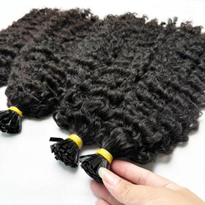 Cheveux bruts birmans bouclés vietnamiens non traités Bouclés à pointe plate Ktips Extensions de cheveux Faisceaux de cheveux humains à cuticule alignée - Product Image 3