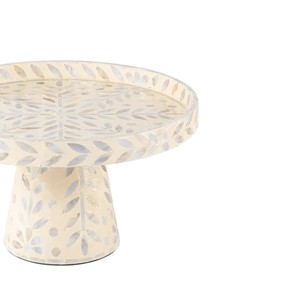 Cautivador soporte para tartas de nácar, bandeja de exhibición con base de concha de mosaico de marfil y borde elevado para comidas elegantes - Product Image 2
