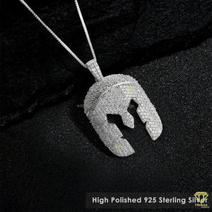 Iced Out Spartan Helmet Pendant Necklace With Moissanite Diamonds 925 Sterling Silver Hip Hop Luxury Warrior Jewelry For Men - Product Image 6