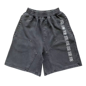Pantalones Cortos de Chándal para Hombre, Estampados Personalizados por el Fabricante, de Talla Grande, Largos hasta la Rodilla, Rotos, Desgastados, Holgados, Vintage, con Lavado Ácido - Product Image 1