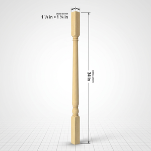 Traditional Wood Baluster 1 1/4 in x 1 1/4 in x 34 Spindel <b>Stair</b> <b>Railings</b> Handrail End Piece for Staircase - Product Image 1
