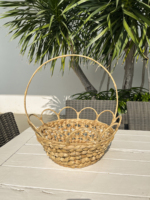 Panier de rangement multifonction écologique en jacinthe d'eau naturelle OHC220205 avec poignée vintage pour pique-niques, fruits ou fleurs
