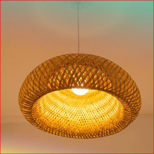 Pantalla de Lámpara Colgante Redonda Tejida a Mano de Bambú, Color Beige Natural y Caqui Oscuro, Moderna - Product Image 1