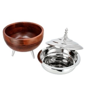 Latest Design Wedding Decorative <b>Round</b> Casseroles Hotpot Silver <b>Table</b> Decorative Hotel Serving Metal & Wood Hot Pots - Product Image 6
