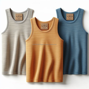 <b>Boys</b> O-Neck Sleeveless <b>Tank</b> <b>Tops</b> 100% Knit Cotton Quick Dry Casualwear Regular Plus Size Custom Logo Label Solid Colors for Kids - Product Image 2