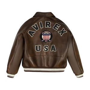 Blouson aviateur en cuir véritable et toile Avirex USA Edition Icon pour homme, col montant, imperméable, respirant, blanc hiver - Product Image 4