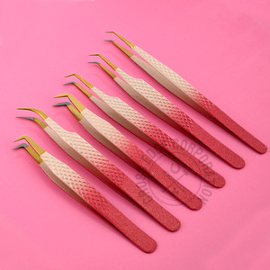Japan Eyelash Tweezers Lashing Perfect Precision Lash Extensions Tweezers pink Color for Individual Lashes 45 90 Degree Curved - Product Image 1