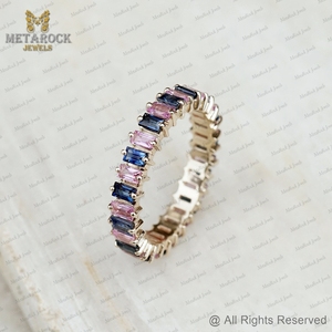 Natural Blue, Pink Sapphire 14k Yellow Gold Full Eternity Band <b>Ring</b> <b>Fine</b> <b>Ring</b> Jewelry, Anniversary Gift Band Stack <b>Ring</b> - Product Image 6