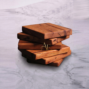 Rustic Wooden Coaster <b>Set</b> <b>Square</b> Solid Wood Drink Mats Thick Coffee Cup Pads Vintage Table Decorative Tableware Accessories - Product Image 1