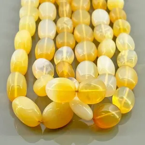 โอปอลไฟธรรมชาติ Chakrcalume ขนาด 14-17 มม. เกรด AA เรียบเนียน สีเหลืองขาว ลูกปัดอัญมณี ความยาว 18 นิ้ว สำหรับทำเครื่องประดับจากอินเดีย - Product Image 1