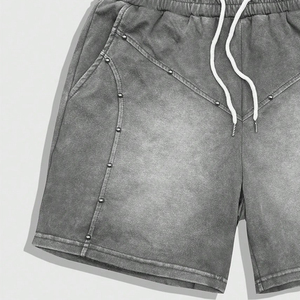 Pantalones Cortos de Algodón Lavado Gris para Hombre, Cintura Media, Cordón Ajustable, Corte Holgado Informal, Transpirables, Color Sólido, Estilo Deportivo - Product Image 4