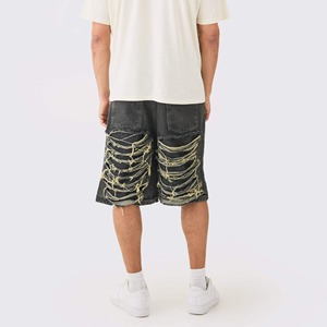 Shorts en jean imprimés décontractés pour hommes, taille mi-haute, tricotés, imperméables, respirants, effet délavé, coupe crayon, personnalisables - Product Image 2