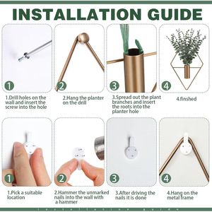 Set di 4 Vasi Sospesi in Metallo Geometrici Moderni Boho, Vaso per Eucalipto Artificiale da Interno, Design Ondulato per Bagno e Parete - Product Image 5