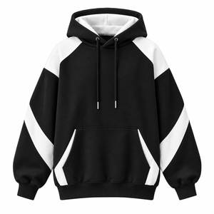 Black <b>White</b> Color Block Unisex Winter Hoodie Pullover <b>Sweatshirt</b> with Drawstring Hood Front Pocket 280g Fleece Streetwear Style - Product Image 1
