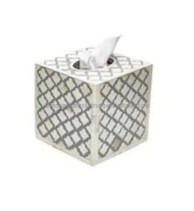Porta pañuelos decorativo con incrustaciones de hueso, cubierta de madera de lujo, diseño elegante hecho a mano, perfecto para uso en el hogar o la oficina. - Product Image 1