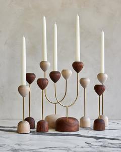 Candélabre en bois de luxe avec bras en métal doré, ensemble de porte-bougies en forme de cœur, centre de table moderne pour la décoration de mariage - Product Image 3