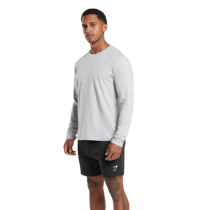 T-shirt à manches longues pour homme, coupe classique, blanc, doux, respirant, pour la salle de sport, l'entraînement, le sport, vêtements décontractés, vêtements de sport - Product Image 1