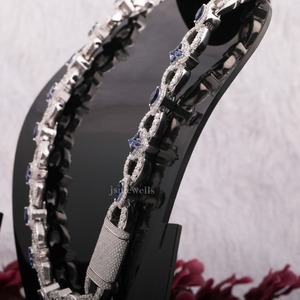 Collier chaîne à maillons en argent sterling 925 de luxe de 20 pouces 16 mm avec saphir bleu et moissanite |   Bijoux Statement VVS D Color Iced Out - Product Image 4