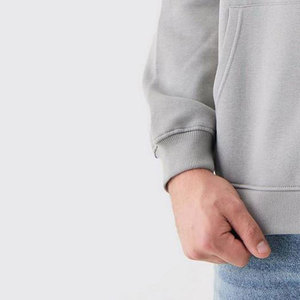 Sweat-shirt à capuche unisexe gris, coupe ample, en molleton, fermeture éclair, décontracté, uni, pour l'automne, 100% coton, Econex Sports - Product Image 6