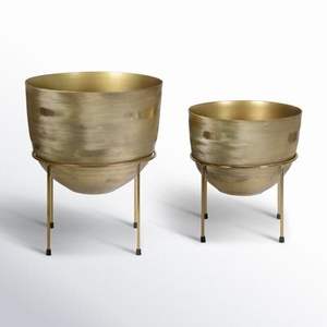 Ensemble de pots de fleurs en métal doré avec support à motif de feuilles, pots décoratifs d'intérieur pour la maison, le jardin et le bureau - Product Image 6