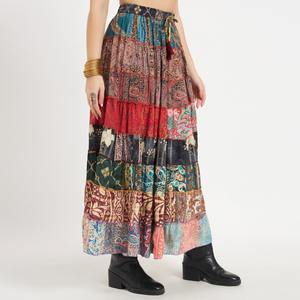 กระโปรงผ้าไหมปะต่อหลายชั้นแบบใหม่ ทำมือ สไตล์โบฮีเมียน ระบายอากาศได้ดี กระโปรงยาวทรงหลายชั้น - Product Image 4