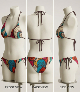 Conjunto de Bikini Halter con Estampado de Espirales Coloridos para Mujer, Parte Inferior con Lazos Laterales, Secado Rápido, Cordón Ajustable, Spandex, Poliéster, Traje de Baño Elástico - Product Image 1