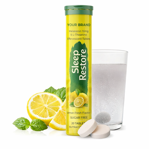 Comprimés effervescents de mélatonine 10 mg et L-théanine pour le sommeil, la relaxation et le soulagement du stress, sans sucre, saveur citron, 20 comprimés - Product Image 3
