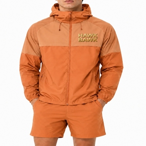 <b>Men</b>’s Color Block Windbreaker Hooded <b>Jacket</b> And Shorts Set Lightweight Front Zip Quick Dry Casual <b>Summer</b> Wear <b>For</b> <b>Men</b> - Product Image 1