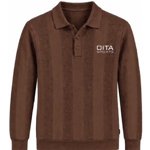 Pull en maille à manches longues pour homme, marron chocolat, motif rayé texturé vertical, poignets côtelés, pull décontracté de qualité supérieure - Product Image 1