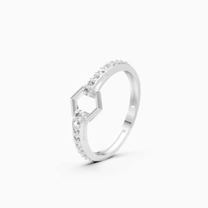 Anillo moderno de eslabones hexagonales con diamante cultivado en laboratorio de 0.21 quilates en oro amarillo, blanco y rosa de 9 quilates - Product Image 2