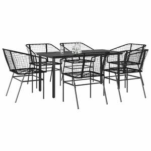 Conjunto de Comedor de Patio de 7 Piezas en Ratán Sintético Negro con Vidrio, Colección de Muebles Elegantes para Jardín - Product Image 1