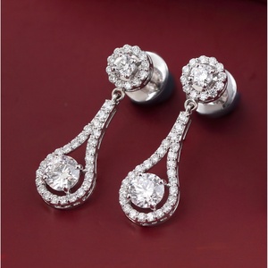 14K White Gold <b>Fine</b> Dangle <b>Earrings</b> 3.72 CT Round Lab Grown Diamond Teardrop Halo Dangle Elegant and Luxurious Style - Product Image 2