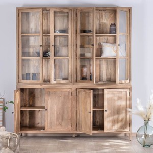 Vandana Amber Detail Large <b>sideboard</b> in natural mango wood with glass doors Maestro 200 cm - Product Image 2