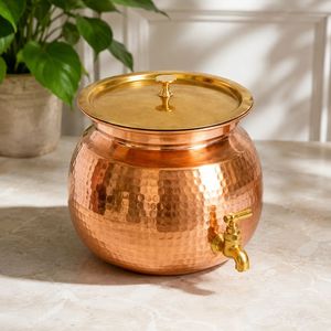 Distributeur d'eau en cuivre martelé authentique avec robinet et couvercle en laiton, 12x10 pouces, style vintage, pour usage domestique - Product Image 3