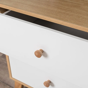 โต๊ะข้างเตียงไม้ชีแชมพร้อมที่เก็บของ – ตู้ข้างเตียงไม้สไตล์ร่วมสมัยสำหรับตกแต่งบ้าน - Product Image 5